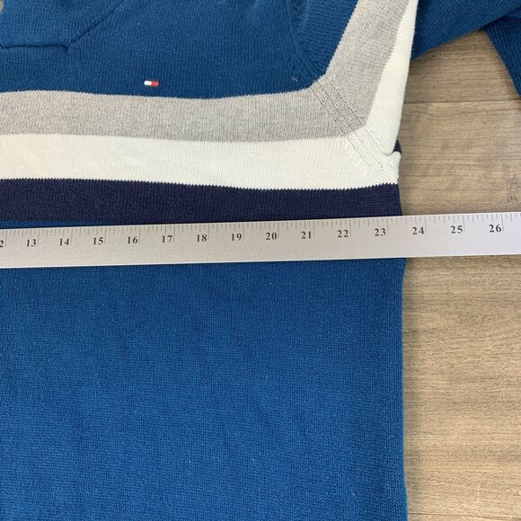 Mens Tommy Hilfiger Sweater XL Cotton Blue Collared Heavy Pullover Long Sleeve - Picture 3 of 11